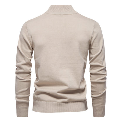 Men's Quarter-Zip Cotton Pullover Sweater – Solid Knit Mock Neck Polo | ZSW-03