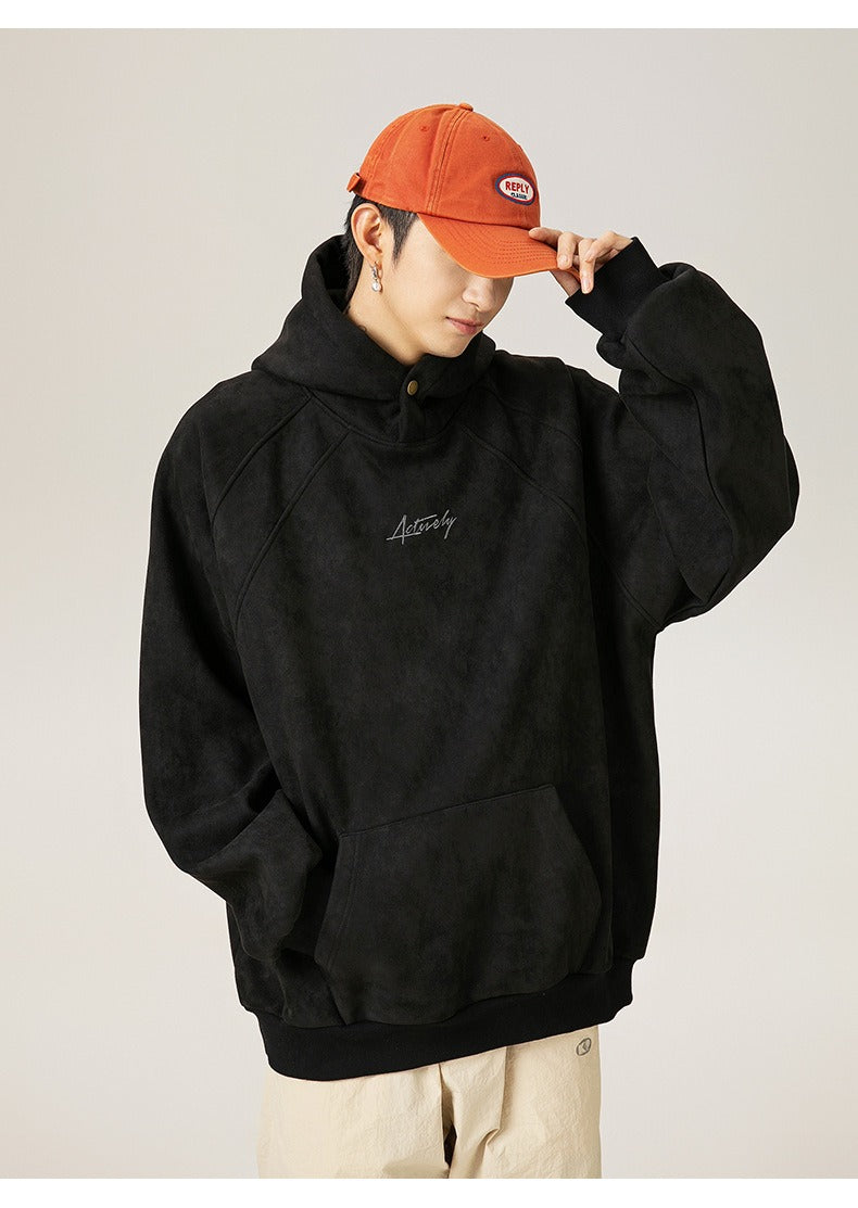 Unisex Kapuzenpullover aus schwerem Wildleder im Retro-Stil im amerikanischen Stil für Herbst und Winter | Locker sitzender Hoodie | L3848 