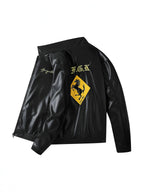 F1 Racing Style Embroidered PU Leather Jacket | Unisex Fleece-Lined Moto Coat | Vintage American Workwear Outerwear