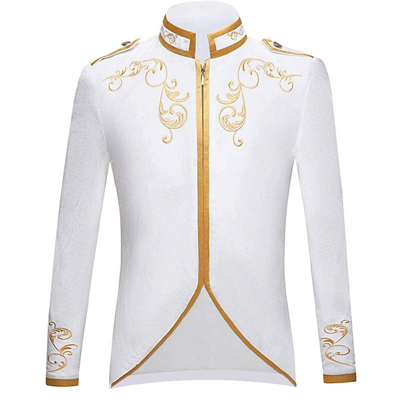 Medieval Royal Prince Jacket | Gold Embroidered Stand Collar Coat | Halloween Noble Cosplay Costume for Men & Women