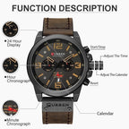 Herren Lederuhr Chronograph Armbanduhr Business Quarz Kalender Militäruhr | 8314 
