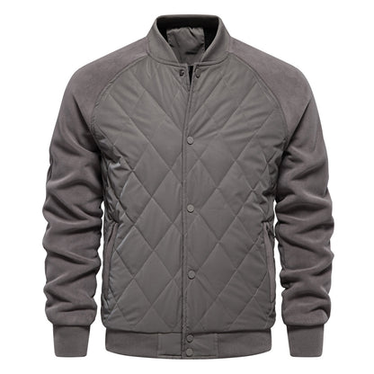 Stylish Men's Fleece-Lined Quilted Jacket with Double Pockets & Raglan Sleeves – Perfect Casual Top | JK812