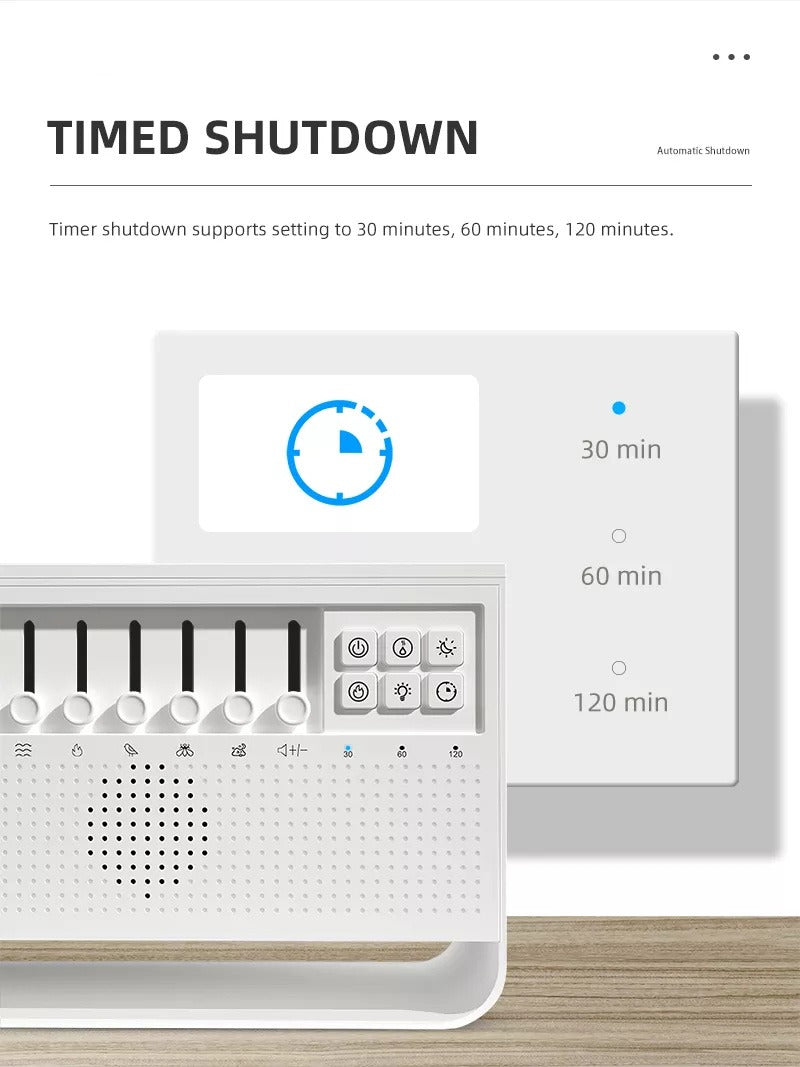 Neues, schickes Design, 200 ml, Babypflege, Schlafsimulation, 3D-Feuerlampe, Flamme, weißes Rauschen, USB-Musik, Diffusor für ätherische Öle | VR-WN03 