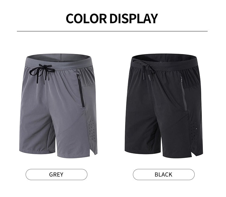 Men Running Shorts Zipper Pockets Side Split Workout Breathable Gym Shorts | K04