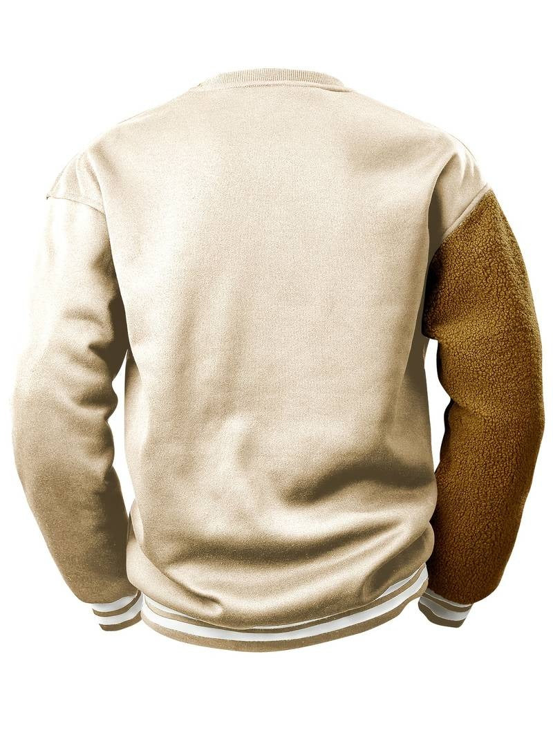 Herren-Sweatshirt mit Cartoon-Bär-Stickerei, Rundhalsausschnitt, Übergröße, Polyestergewebe, lebendiges Tiermuster, Oberteil, Freizeitkleidung, Strickstoffhemd