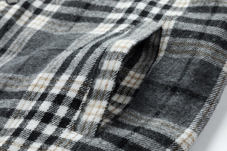 Hochwertige Winterjacke für Herren, karierte Wolle, schweres Übergrößenhemd, karierter Kapuzenmantel, Oversize-Oberteil | 88027 