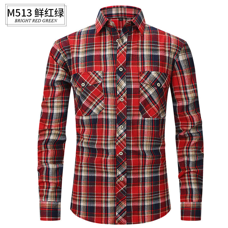 Herren Slim Wear Plaid Premium Langarm Doppeltasche Flanell Außenhandelshemd | M501 