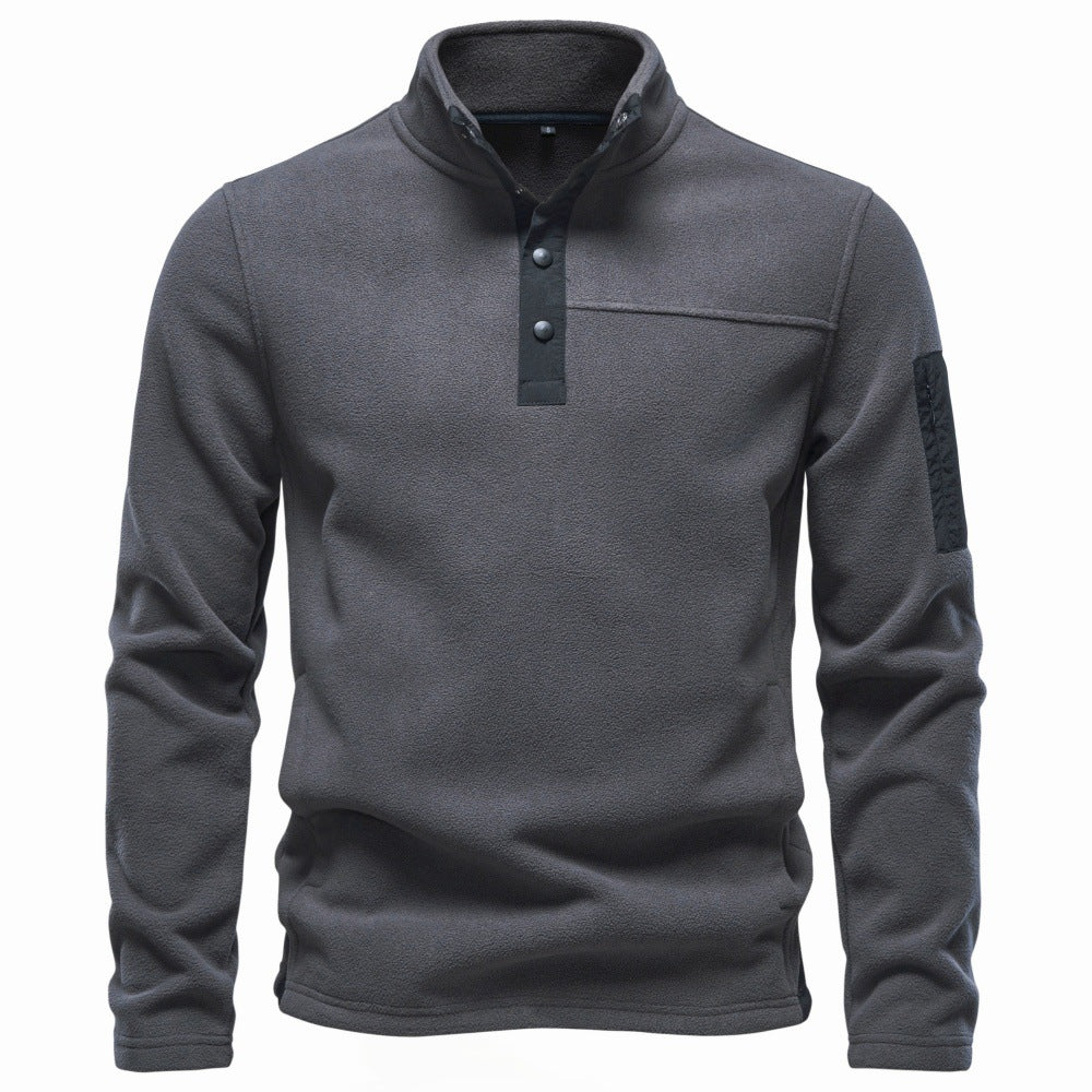 Men's Fleece-Lined Thermal Sweatshirt 2026 Autumn Outdoor Pullover Warm Sherpa Soft Top with Stand Collar