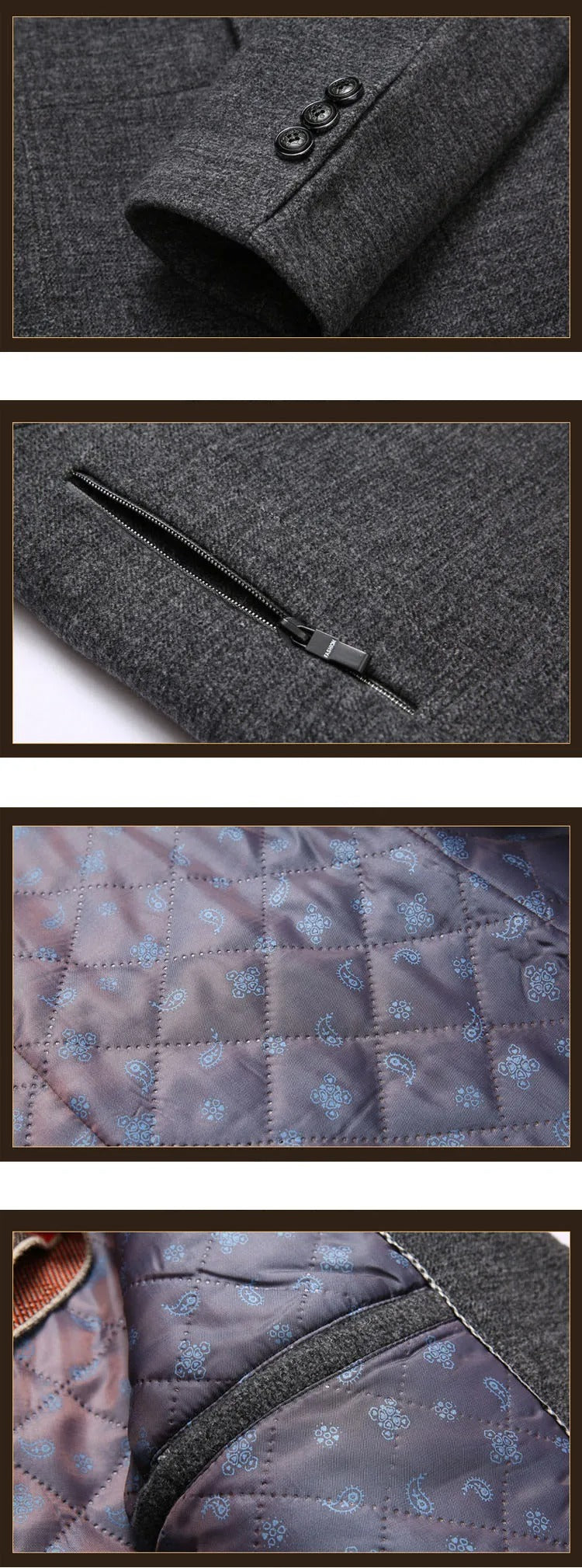 Herren Business Wolljacke Umlegekragen Slim Fit Warm Mittellanger Trenchcoat 