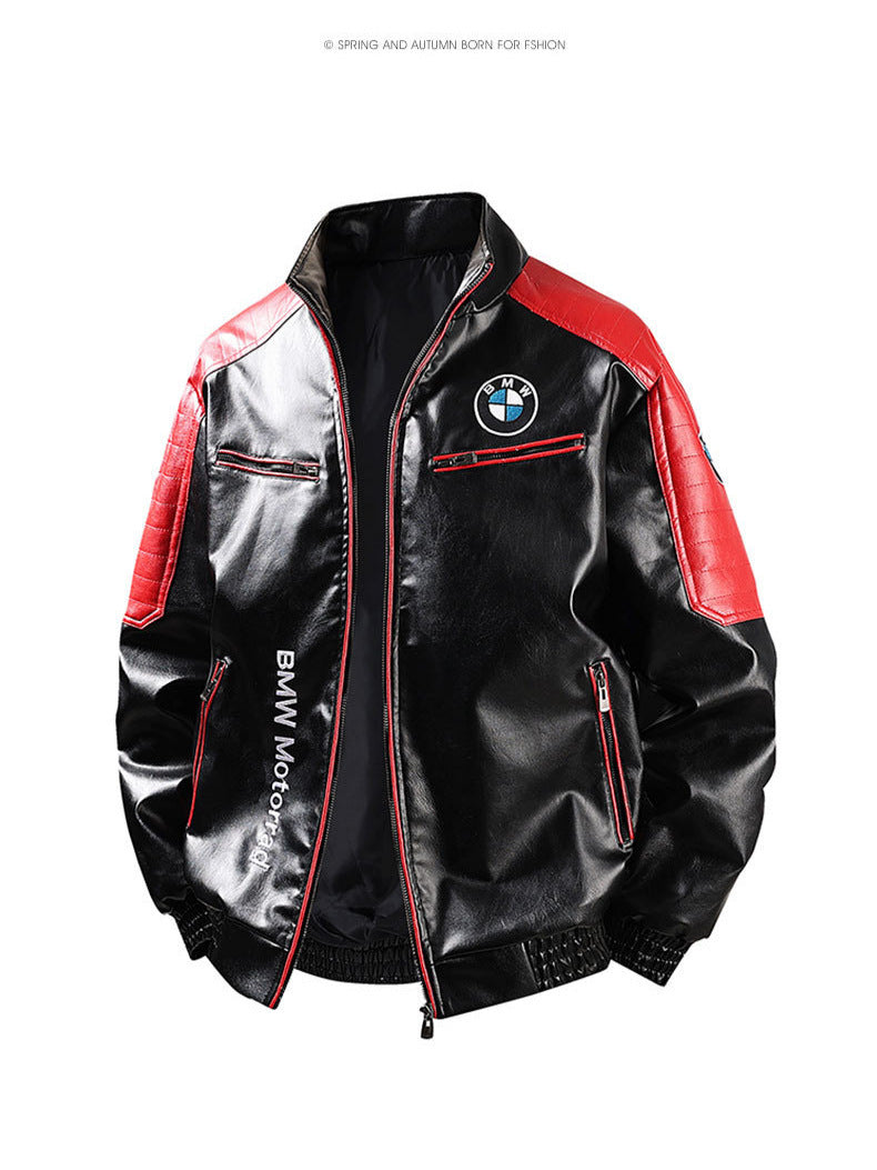 Men's PU Leather Moto Jacket | 2026 Korean Style Racing Coat | Waterproof Windproof Fleece-Lined Biker Outerwear