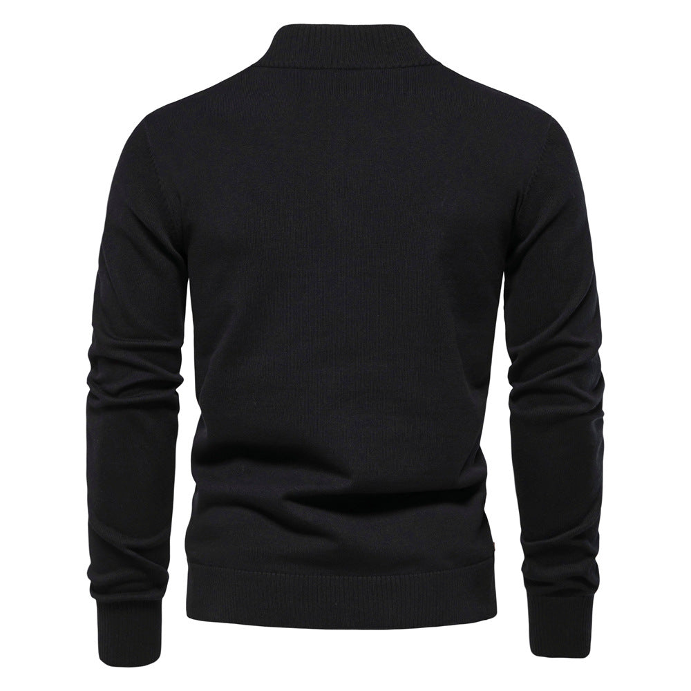 Herren-Strickjacke aus Baumwolle mit Zopfmuster, Taschen, Stehkragen, Button-Down-Pullover | CW61 