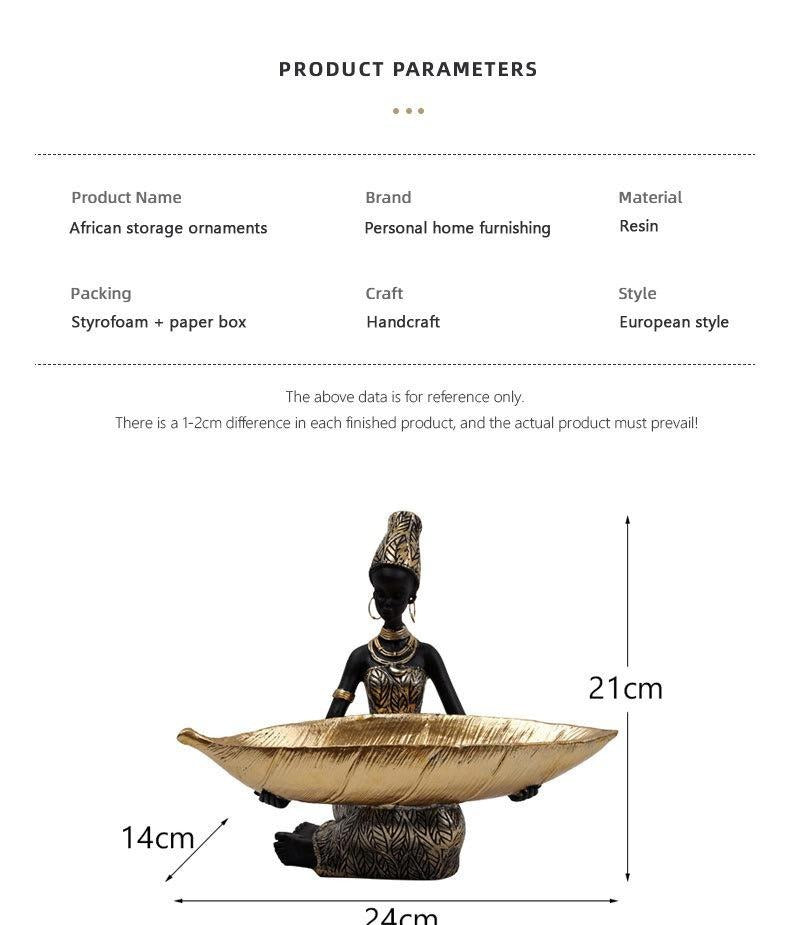 Afrikanischer schwarzer Obstteller, Ornament aus Kunstharz, Heimdekor mit Volkskunstmuster im thailändischen Stil, Schreibtisch-Aufbewahrungsdekoration | RRW040 