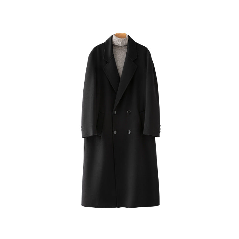 100% Wool Double-Faced Long Overcoat | 2026 Handcrafted Knee-Length Coat with Padded Shoulders | Premium Winter Outerwear | 86767