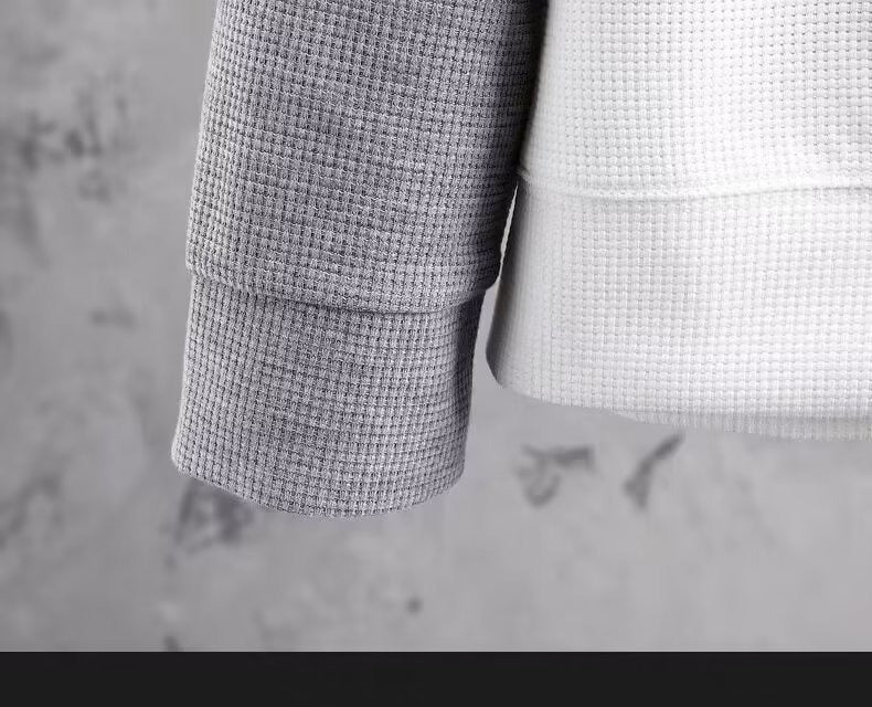 Polo-Langarmshirt mit Hose, Golf-Poloshirt, Pullover-Set, lässiges Waffel-Oberteil mit Rundhalsausschnitt für Herren 