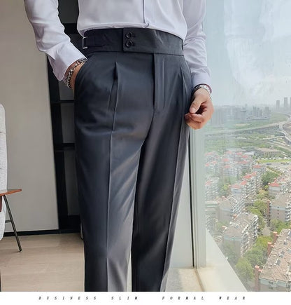 Stylish Business Pleated Suit Pants Trendy Fashion High Waist Casual Slim Fit Vintage Pencil Trousers Office Dress Pants | F01