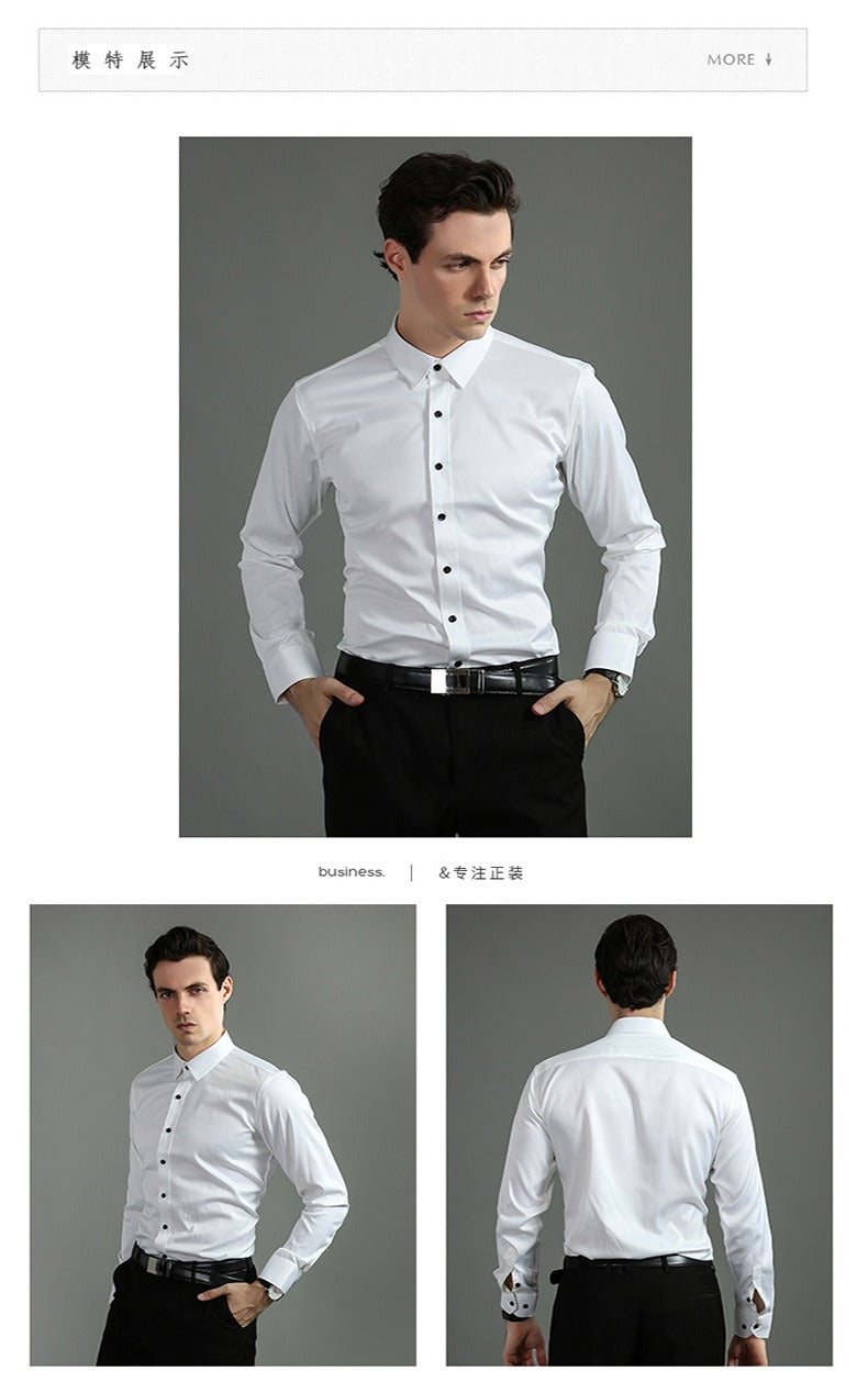 Camicia da uomo elasticizzata casual da lavoro a maniche lunghe, tinta unita, slim, non stirabile, elasticizzata 