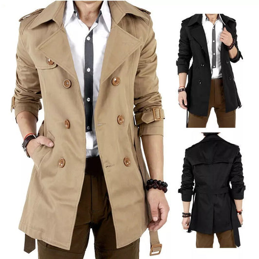 Trench-coat croisé slim d'hiver pour homme, veste longue, pardessus, vêtements d'extérieur | 1002 