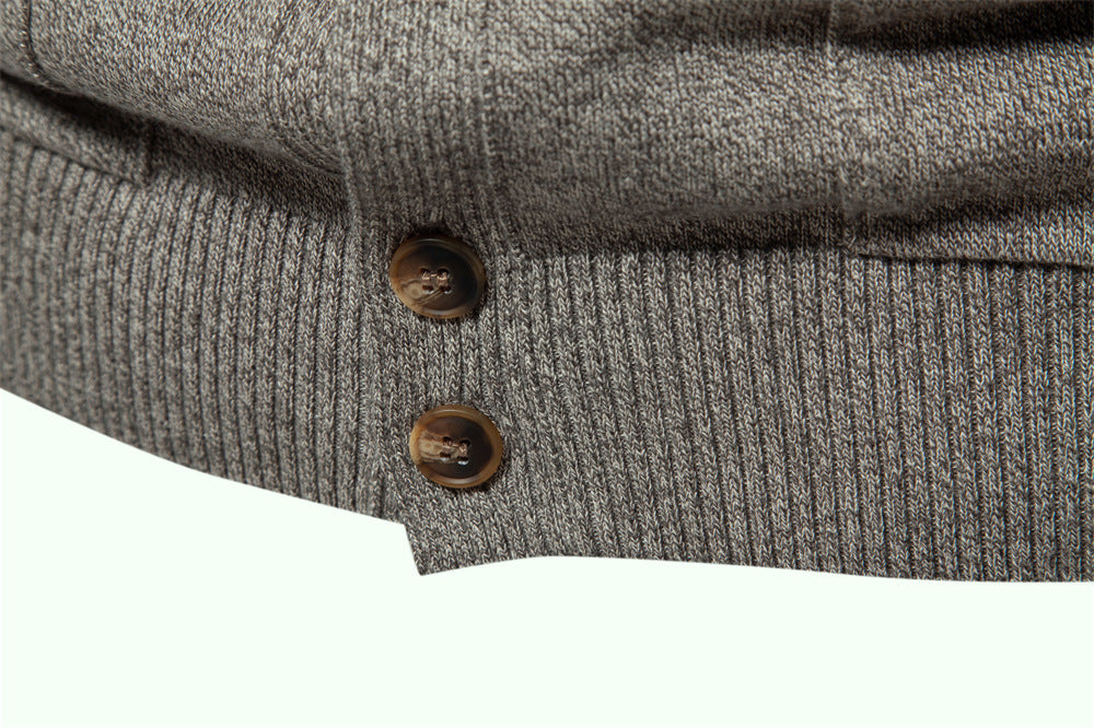 Herren-Strickjacke aus Baumwolle mit Zopfmuster, Taschen, Stehkragen, Button-Down-Pullover | CW61 