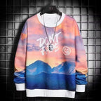 2-teiliges Sweat-Set für Herren, Hose, lässiger Pullover, T-Shirt, Oberbekleidung, locker, All-Match, Farbverlauf, langärmelig, Studentenoberteile | W93 