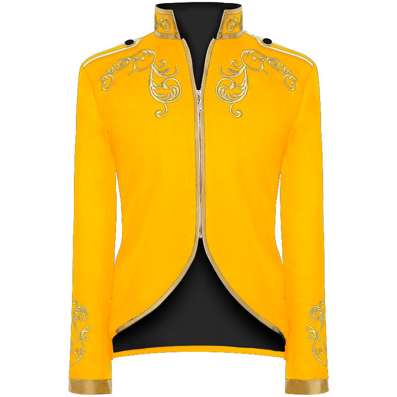 Medieval Royal Prince Jacket | Gold Embroidered Stand Collar Coat | Halloween Noble Cosplay Costume for Men & Women