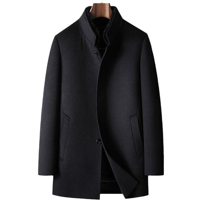 Benji Men's Wool Blend Overcoat with Detachable Rabbit Fur Lining | Winter Business Casual Topcoat for Men | Thick Mid-Length Wool Jacket| SDN682