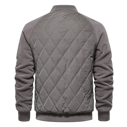 Stylish Men's Fleece-Lined Quilted Jacket with Double Pockets & Raglan Sleeves – Perfect Casual Top | JK812