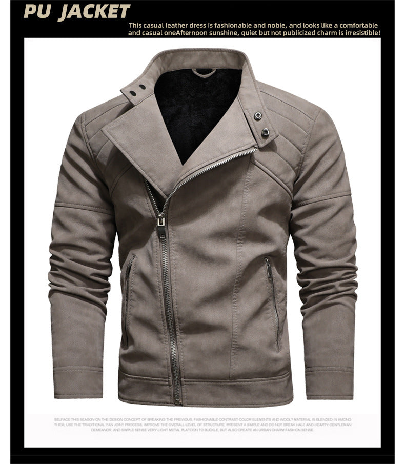 Veste en cuir PU pour homme, rembourrée, revers oblique, fermeture éclair, col montant coréen, blazer | KH-138 