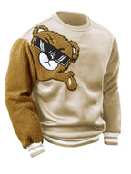Herren-Sweatshirt mit Cartoon-Bär-Stickerei, Rundhalsausschnitt, Übergröße, Polyestergewebe, lebendiges Tiermuster, Oberteil, Freizeitkleidung, Strickstoffhemd