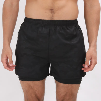 Short d'été 2 en 1 en polyester à séchage rapide pour homme, short de jogging, d'entraînement, de course à pied, de gym | DK-903 