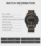 Herren Lederuhr Chronograph Armbanduhr Business Quarz Kalender Militäruhr | 8314 