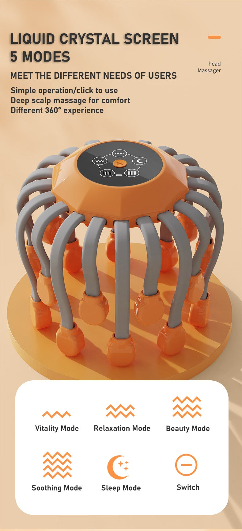 Intelligente Vibrations-Ganzkörper-Entspannungs-Kopfhautmassagemaschine lindert Müdigkeit Elektrisches Oktopus-Kopfhautmassagegerät | MZ-HM156 