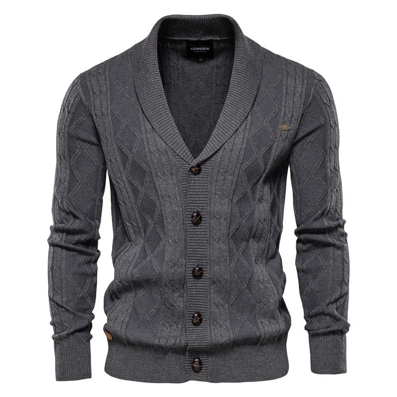 Herren-Strickjacke mit V-Ausschnitt und Farbbesatz – Lässiger, locker sitzender Pullover mit Knöpfen für den Herbst | SW199 