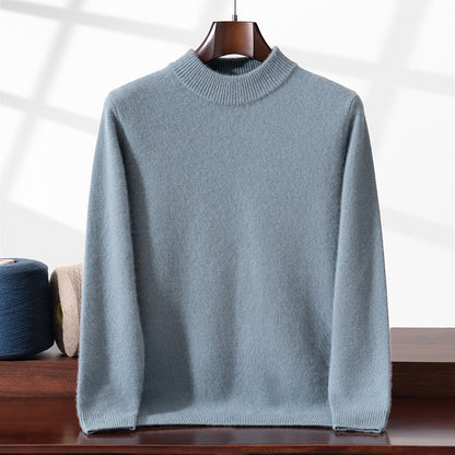 Men's Premium Cashmere Blend Sweater Chunky Knit Mock Neck Pullover Winter Warm Relaxed Fit Knitwear | JW-039