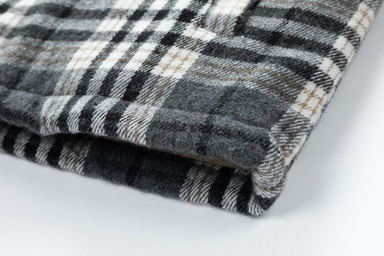 Hochwertige Winterjacke für Herren, karierte Wolle, schweres Übergrößenhemd, karierter Kapuzenmantel, Oversize-Oberteil | 88027 