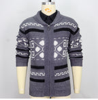 Stilvolle Slim Fit Jacquard-Strickjacke für Herren mit langen Ärmeln, lässiger Reverspullover | SY0013 