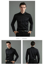 Herren Langarm Business Casual Stretchhemd Einfarbig Schlank Bügelfrei Stretch Hemden 