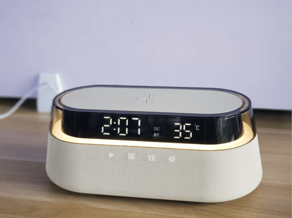 Bedside Alarm Clock Radio with Wireless Charging & Night Light Modern All-in-One Design | S39W