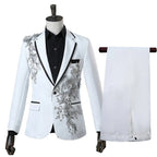Herrenanzug, 2-teilig, formell, bestickt, elegant, mit blinkenden Pailletten, Kristallen, Blazer, Mantel, Abschlussball, Party, Smoking, Kostüm, Hochzeitsoutfit 