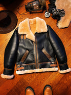 B3 Original Shearling Aviator Jacket | Men's Genuine Sheepskin Leather Bomber | Warm Fur-Lined Motorcycle Coat