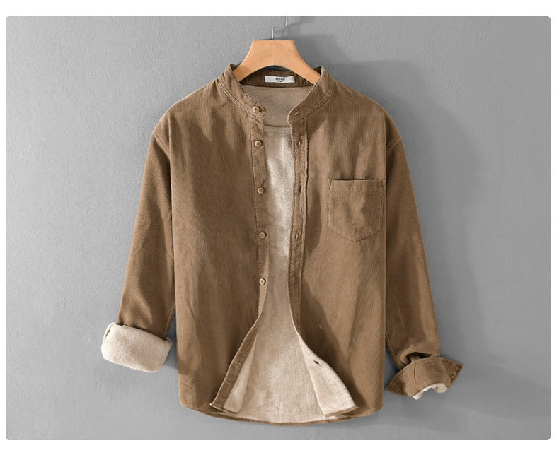 Winter Verdicktes Casual Vintage Stehkragen Cord Langarmhemd Samt Dicke Warme Oberteile | 9433 