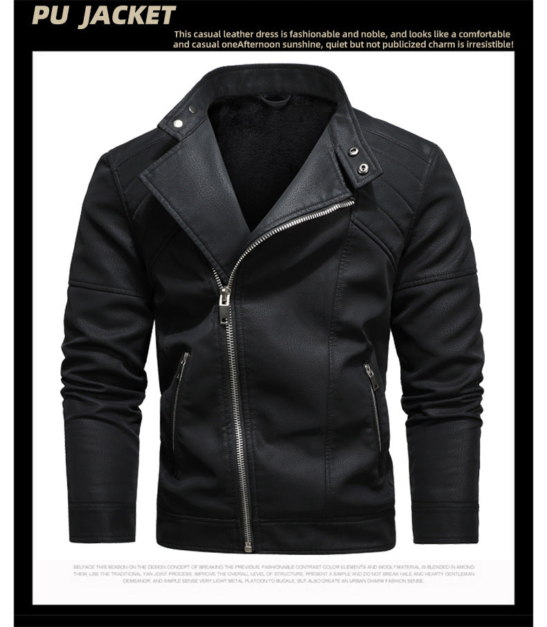 Veste en cuir PU pour homme, rembourrée, revers oblique, fermeture éclair, col montant coréen, blazer | KH-138 