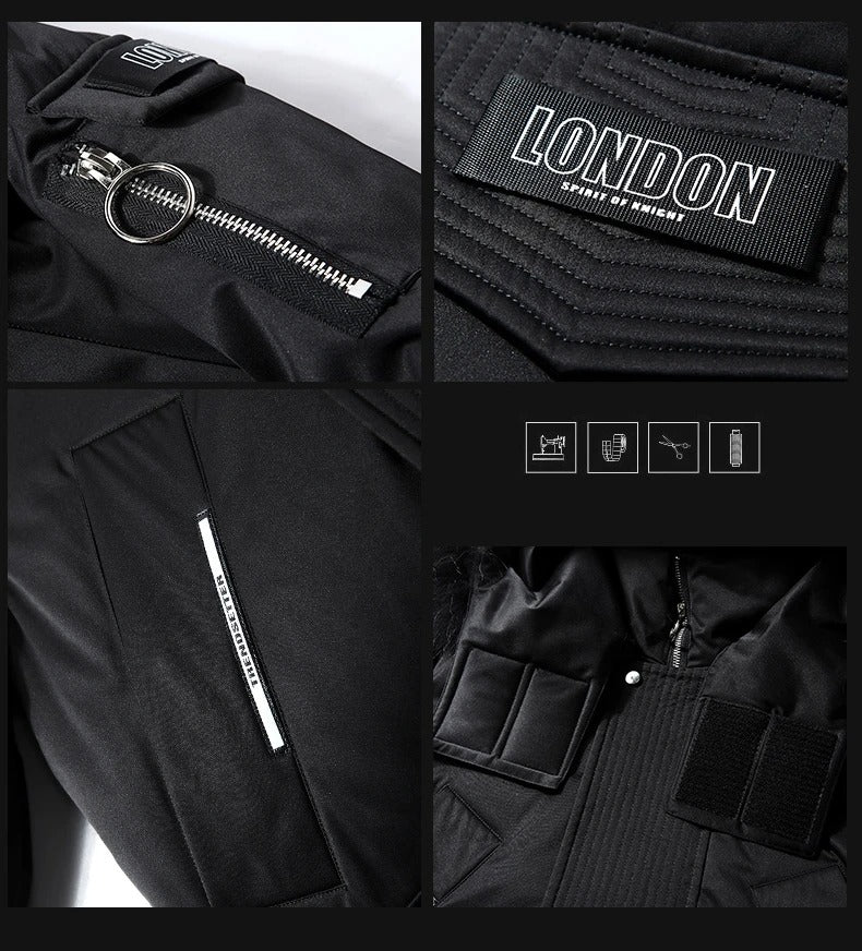 Herren Daunenjacke Mittellang Kapuze Pelzkragen Plus Samt Arbeitskleidung Entendaunenmantel | 896 