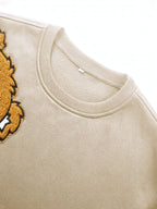 Herren-Sweatshirt mit Cartoon-Bär-Stickerei, Rundhalsausschnitt, Übergröße, Polyestergewebe, lebendiges Tiermuster, Oberteil, Freizeitkleidung, Strickstoffhemd