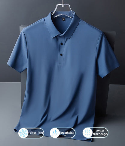 Herren Sommer Nahtloses T-Shirt Aus Eisseide Einfarbig Kurzarm Lässiges Stretch-Poloshirt | Y678 