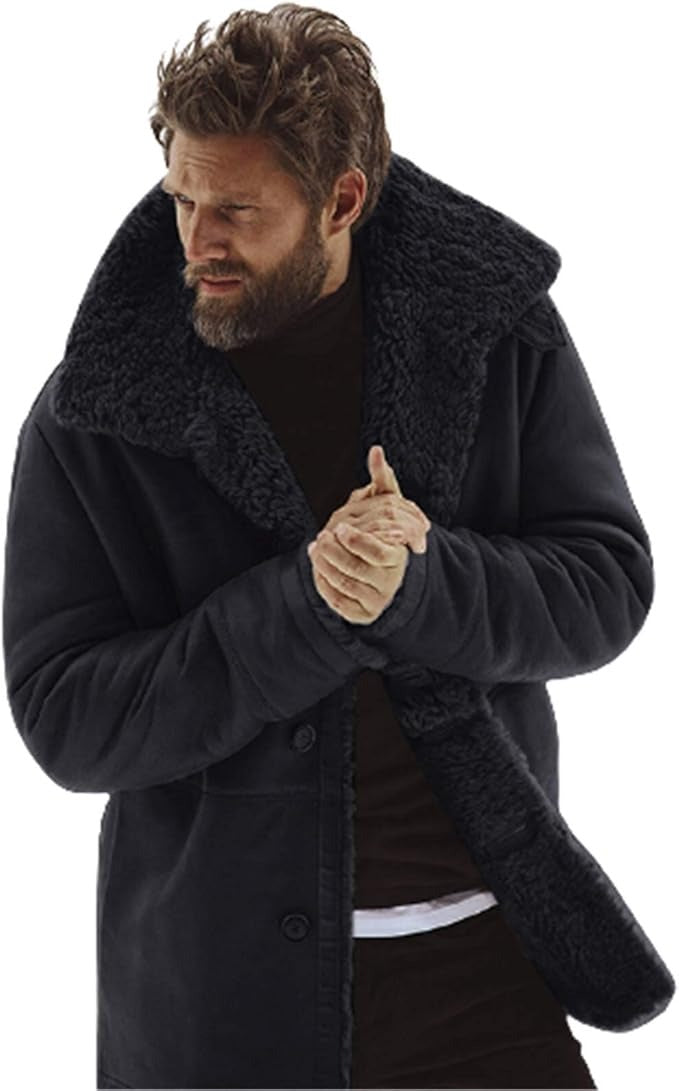 Men's Winter Warm Fur Trench Coat - Thick, Mid-Length Jacket | B024