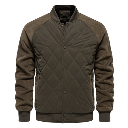 Stylish Men's Fleece-Lined Quilted Jacket with Double Pockets & Raglan Sleeves – Perfect Casual Top | JK812