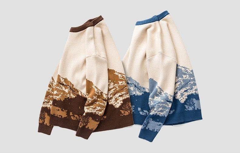 Herren Pullover Winter Schnee Berg Pullover O-Ausschnitt Lockerer Pullover Wolle Langarm Sweatshirt | 231026-7