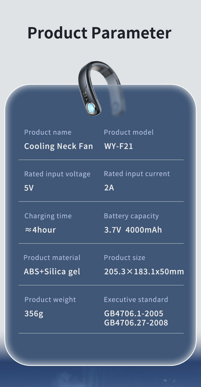 Ventilateur de cou d'été intelligent à affichage numérique USB, mini climatiseur électrique sans lame silencieux et multifonctionnel | WY-F21 