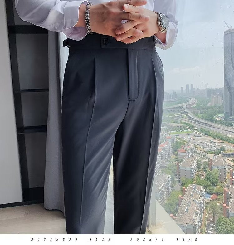 Stylish Business Pleated Suit Pants Trendy Fashion High Waist Casual Slim Fit Vintage Pencil Trousers Office Dress Pants | F01