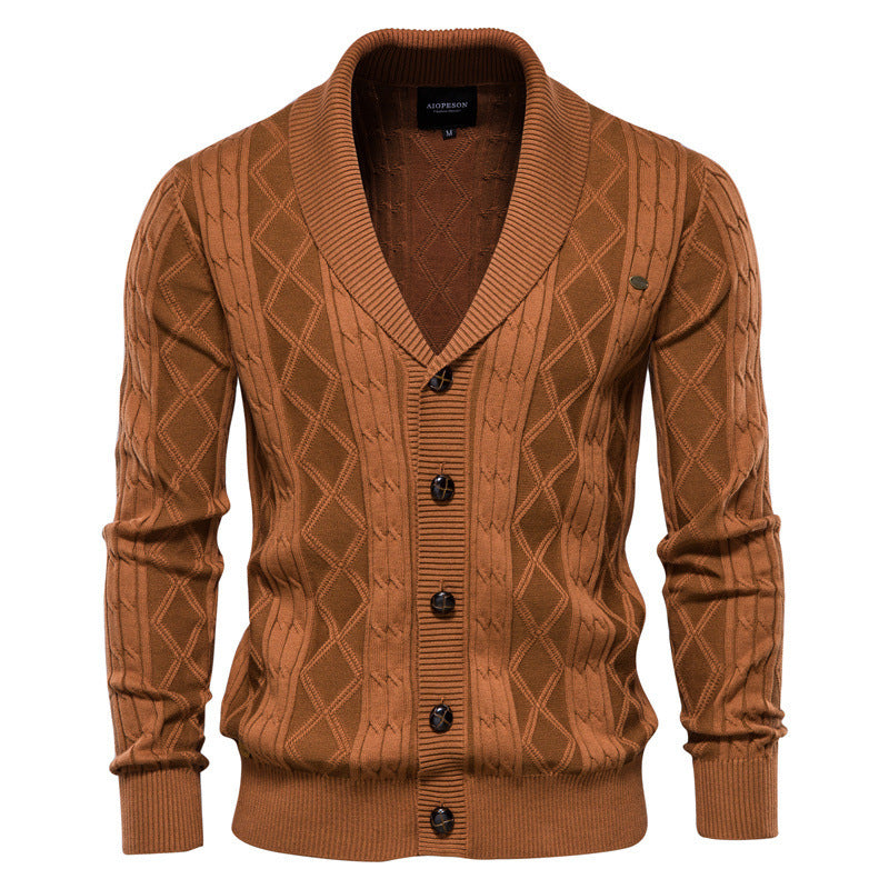 Herren-Strickjacke mit V-Ausschnitt und Farbbesatz – Lässiger, locker sitzender Pullover mit Knöpfen für den Herbst | SW199 
